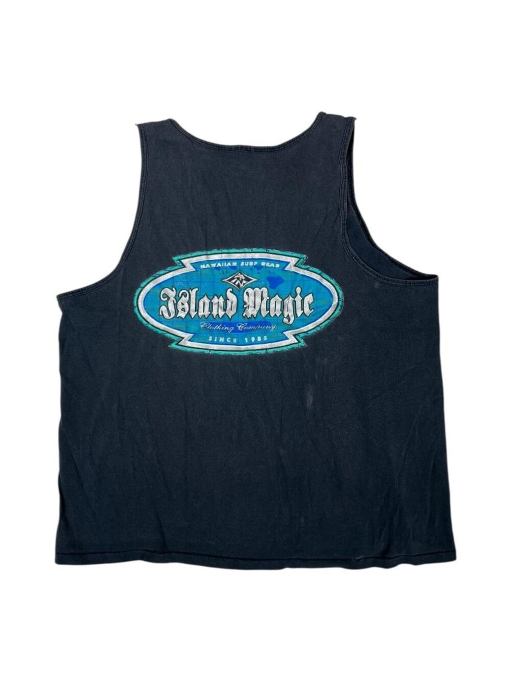 Vintage Island Magic Tank Top Shirt Mens Large Black Hawaiian Surf Graphic Beach